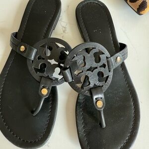 Tory Burch Miller Black Leather Sandals with Gold Accents